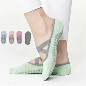 1 чифт женски чорапи за йога, мини чорапи за пилатес в силиконовата подметка, чорапи за тренировки с лепкава подметка и балетным кръст