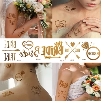 10шт Булката Приятелка на Булката на Сватбата Флаш Временни Татуировки Злато 