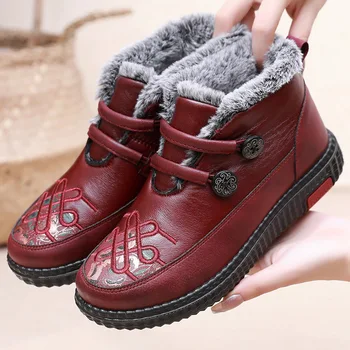 2023 Зима, нови кожени непромокаеми зимни обувки, женски, плюс кадифе топли къси ботуши, дамски ежедневни леки обувки на равна подметка, нескользящие