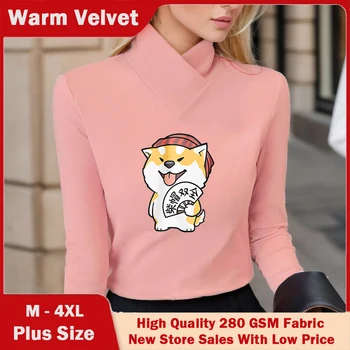 2023 Модерен есенно-зимна дамска тениска с дълъг ръкав, поло, стрейчевая риза кадифе, топъл женски основен пуловер, прилепнали потници