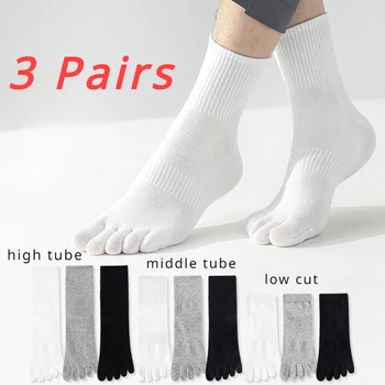 3 чифта памучни чорапи с пет пръста, мъжки тънки летни чорапи за спорт във фитнес залата, нескользящие памучни чорапи с отделни пръсти, midi-тръба