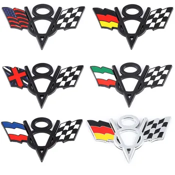 3D Метална Емблема V8 САЩ, Великобритания Америка, Франция, Германия Състезателен Флаг Икона на Купето на Колата Стикер На Задния Багажник Странично Крило Стикер На Автоаксесоари