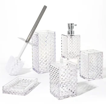 5ШТ Акрилен комплект за миене на баня, бутилка за сапун за ръце във форма на кристали, сапунерка, чаша за изплакване на устата, подаръци за съхранение в тоалетната, банята