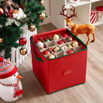 64 Дрънкулки, Кутия за съхранение с цип Органайзер за съхранение на Коледни дърво коледна балони, Украси за Коледната Елха, Разделител за съхранение на дребни украшения, Кутия за съхранение на играчките