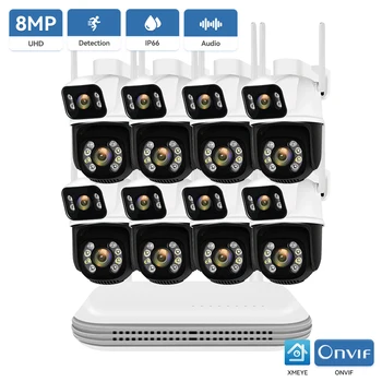 8MP PTZ WIFI Camera Kit Двухобъективная PTZ IP Камера Smart Home Нощно Виждане ICSEE APP NVR Външна 8-Канална Безжична Система за видео наблюдение