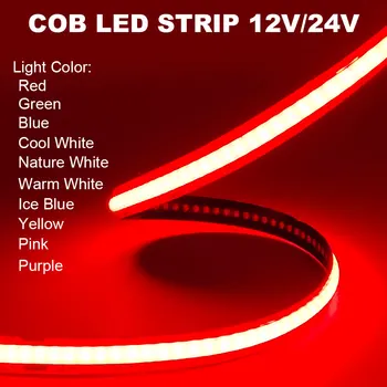 COB LED Strip Light 12V 24V 320LEDs/Чипове/М Линеен Червен Зелен Син Топло Природен Студена Бяла Светлина ING Гъвкава Светодиодна Лента