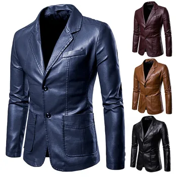 Demisezonnyj мъжки оборудвана мотоциклет сако от изкуствена кожа в корейски стил, кожено яке, однобортное бизнес палто, модни градинска облекло