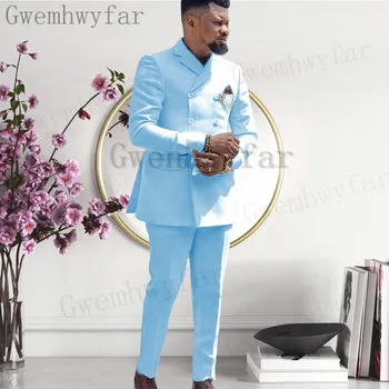 Gwenhwyfar, 2 броя, приталенные смокинги за младоженците, официално сако с ревери, костюм за бала, сако + панталон, син на бизнес блейзър, приталенные костюми