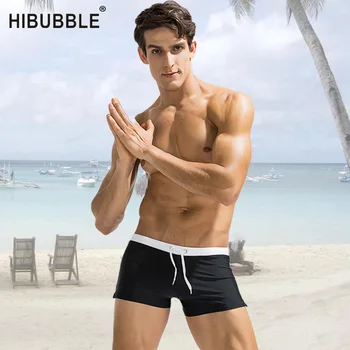 HIBUBBLE Твърди Мъжки бански за плуване, Бански костюми за Мъже Непромокаеми Мъжки шорти за плуване, Бански костюми Боксови гащи с заден джоб за гей