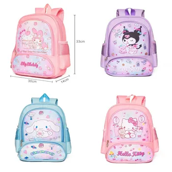 Kawaii MINISO Hello Kitty Кожен Водоустойчив Аниме Детска раница My Melody Kuromi Cinnamoroll Mini Студентски Kindergarten Schoolbag