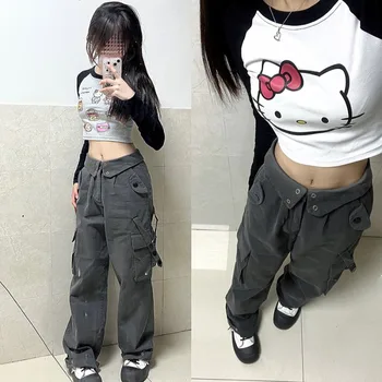 Sanrio Аниме Hello Kitty Raglan С къси ръкави Kuromi Sweet Cool Style Тениска за момичета, Cartoony Сладък Оборудвана Спускане От Чист Памук