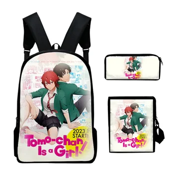 Аниме-раница Tomó-chan Is a Girl, Комплекти от 3 теми, чанти през рамо, раница Унисекс чанта с цип, Уникална чанта за моливи