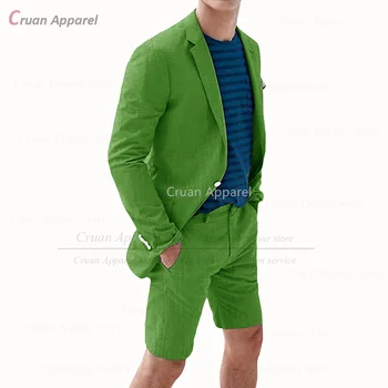 Бельо мъжки костюм армейского зелен цвят, оборудвана случайни тънък костюм, блейзър, къси панталони, комплект за летния абитуриентски бал, бизнес сватба, Плажни смокинги за мъжете