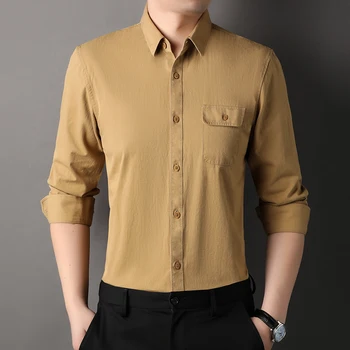 Висококачествени Мъжки дрехи, Однотонная Мъжки Ежедневни Бизнес риза С дълъг ръкав от 100% памук, Мъжко Официално Облекло M-4XL, Свободна риза