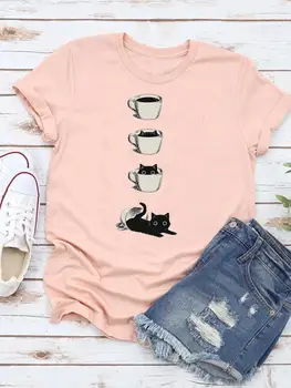 Дамски дрехи за домашни котки, дамски лятна тениска с графичен принтом, тенденцията е в стил 90-те, скъпа риза, модерни ежедневни ризи с къс ръкав