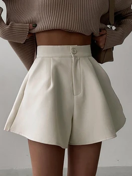 Дамски къси панталони с висока талия, летни ежедневните свободни Широки панталони трапецовидна форма, обикновен модерен офис дамски панталони с джобове, градинска облекло