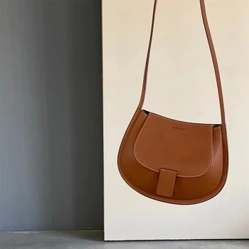Дамски седельная чанта от естествена кожа, модерен дизайнерски луксозни мини-реколта чанти във формата на полумесец, дамски чанти-месинджър с капак от телешка кожа