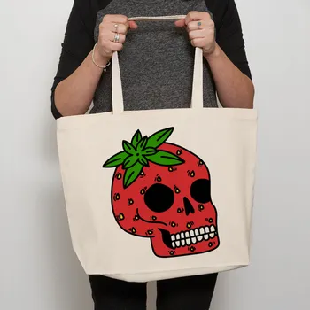 Дамски Японската чанта с изображение на ягодов сок с безплатна доставка и по-ниска цена, Черна Холщовая Женствена чанта