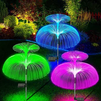 Двойна слънчева светлина под формата на медузи, 7 цвята, Слънчеви градински фенери, led оптични светлини, Външно водонепроницаемое украса, земя крушка, Топла
