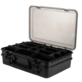 Двуслойни кутии за риболовни примамки Кутия за съхранение на стръв Кутия за риболовни принадлежности Пластмасови Водоустойчива Кутия за инструменти за улов на риболов, летят Черен