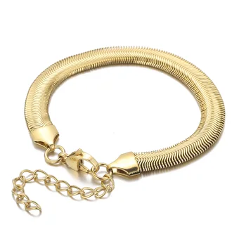 Дължина 6 мм/8 мм 18 см, Сребърен/златен Плоска гривна-верижка във формата на змия, Удлинительная верижка от неръждаема стомана За жени, Мъже