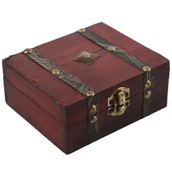 Дървен Ретро заключване Съкровище Кутия за съхранение на бижута Калъф Органайзер Пръстен Подарък