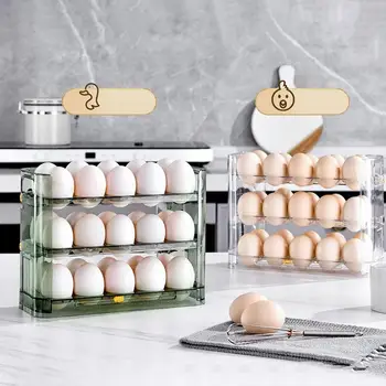 Държач за яйца в хладилника, автоматично сворачивающийся Прозрачен контейнер за съхранение с голям капацитет с циферблат дата, Органайзер за съхранение на домашна кухня