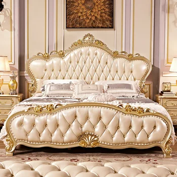 Европейската легло вила шампанско злато мебели от масивно дърво френска луксозна легло принцеса 1,8-метрова двойно легло queen-size