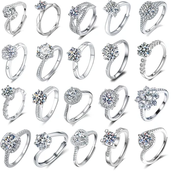 Европейското Пенливи пръстен с прозрачен Цирконием AAA AAA CZ Flower S925 от сребро с регулируем пръстен на пръста си, за жени и мъже, Украса за Рожден Ден