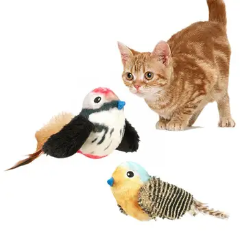 Играчка за котки Имитация на дизайна на птици Материал от естествени пера Вокали Удобни Меки подаръци за птици Плюшени играчки Котка Пет T8Y4