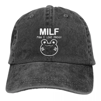 ИЗКУСТВОТО на MILF-меми Многоцветен мъжки и дамски ковбойская шапка Man I Love жаби и стотици, прости бейзболни шапки, Персонални шапки, защитено с козирка