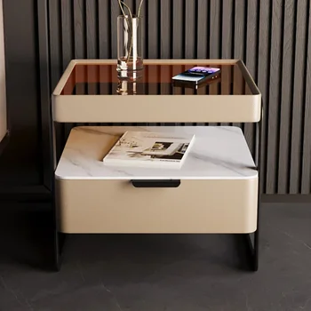 Италиански минималистичен малка странична масичка Интелектуална модерна спалня в модерен стил Ins Интелигентна безжична зареждане нощно шкафче с каменна плоча
