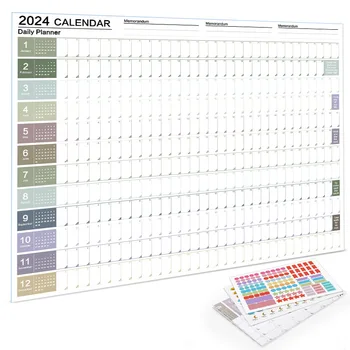 Календар на 2024-2023 години Обикновен дневник, лист за планиране, Списък със задачи, окачена на стената, Годишен Седмичен Годишен планер, Органайзер за дневен ред, Офис