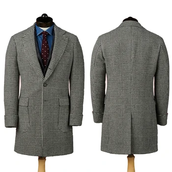 Класически дълго зимно палто за мъже, приталенное однобортное палто в клетката, бизнес, офис яке, сако Само по поръчка