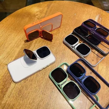 Креативен Държач за Слънчеви очила със Стойка За Защита на Лещи за iPhone 15 14 13 Pro Max Нов Калъф За телефон Прозрачен устойчив на удари Фонд
