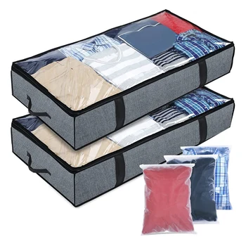 Кутии за съхранение под Леглото-Опаковка от 2 Кутии За съхранение Под леглото С 3-кратными Торби с цип-Чекмеджета за съхранение на дрехи, С капак и прозорец