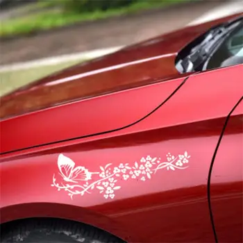 Летяща пеперуда на цвете Стикер на колата Водоустойчив стикер на вратата, прозореца на колата Декор Висока устойчивостта на Винил за стайлинг на автомобили