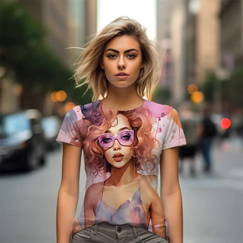 Лятна нова женска тениска оверсайз, висококачествени тениски с 3D-портрет принтом, женска тениска за горещи партита, женска тениска за партита