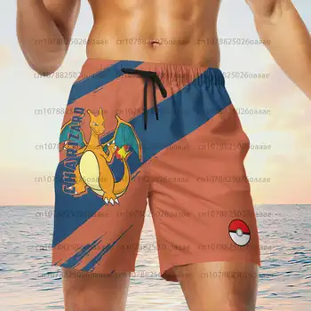 Мъжки плажни шорти с 3D-принтом Pokemon Charizard, летни Нови мультяшные ежедневните Свободни дишащи мъжки шорти за бягане и плуване