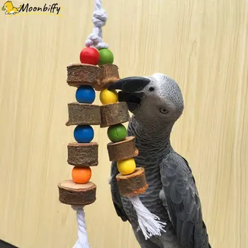 Натурални Дървени Птици Папагал Цветни Играчки за Дъвчене Хапят Подвесная Клетка Две Топки на Въжета от Естествени Блокове Разрывающие Играчки за Птици на Ара