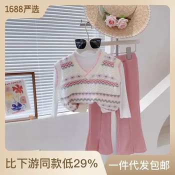 Нова корейска версия жилетка на ивици, сладко трикотажный жилетка, детски пуловер за момичета, детски дрехи