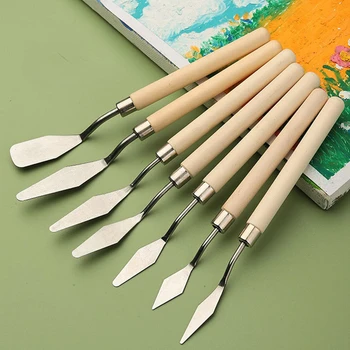 Ножове за рисуване с маслени бои от неръждаема стомана Шпатула за бродерия Мастихин Нож за смесване на маслената живопис Стъргало, за да проверите за рисуване