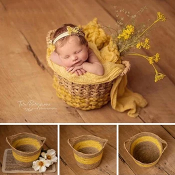 Подпори за фотосесия на новородено, Плетени от слама, ръчно изработени, Ретро-кошница за фотосесия, Аксесоари за студийно представляващи