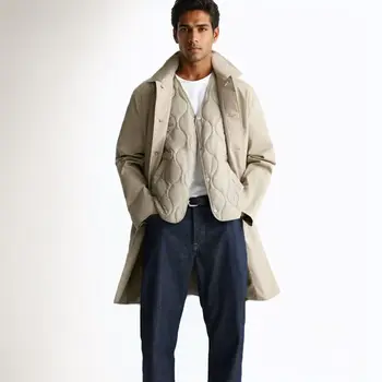 Пролетно-есенен однобортный Однобортный яке с обикновен джоб, Дълъг стил, тренч, мъжка мода, Удобни, Свободна