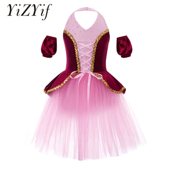 Професионално балетное рокля-пакет за момичета, Кадифе облегающая окото пола без ръкави, Детско Танцово гимнастически трика, костюми за изпълнения на сцената