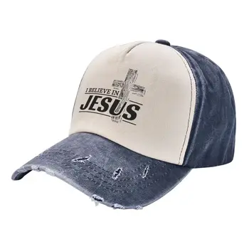 Реколта памучен бейзболна шапка Christ I Believe In Jesus, Мъжки Дамски Регулируема бейзболна шапка Cristianity Faith Distressed възстановяване на предишното положение шофьор на камион Шапка