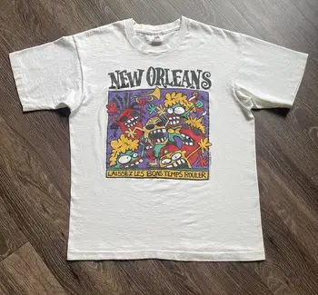 Реколта тениска 1991 г. New Orleans Mardi Gras Music Jazz Festival Art 90-те години голям размер