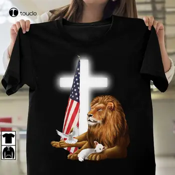Риза на Исус С 3D Принтом на Лъва И Агнето Кръст Подаръци За Мъже И Жени Тениска унисекс
