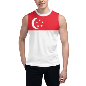 Тениска без ръкави, С Флага на Сингапур, 3D Мъжка Тениска За момчета, Върхове За спортни зали, Джоггеры за Фитнес, Баскетбол Тренировъчен Жилетка