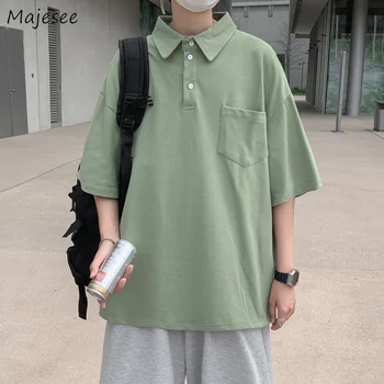 Тениска за Мъже С джобове Зелени Модерен Свободни с цепка Отстрани Ежедневни Harajuku Студентски Обикновен С къс ръкав Популярни Camisetas Hombre Облекло
